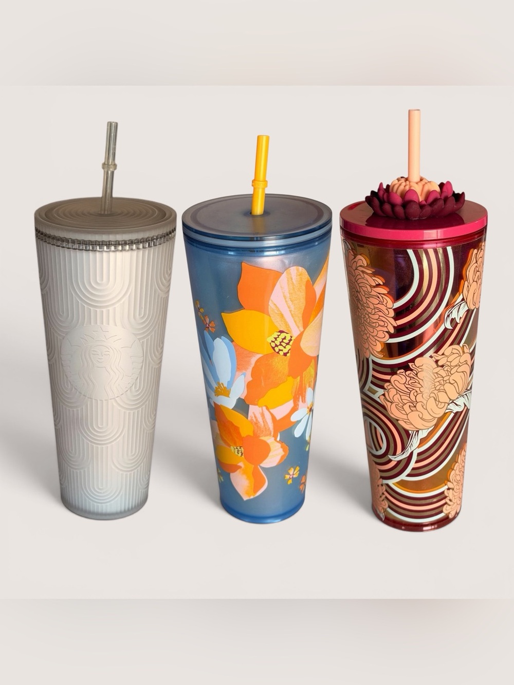 Starbucks Blue, Gray & Floral Tumblers